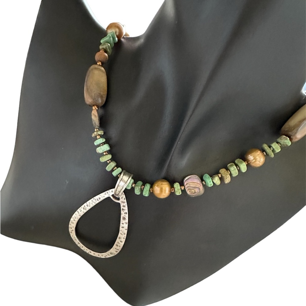 Retired Silpada Sterling Silver Teardrop Pendant Turquoise Abalone Necklace*